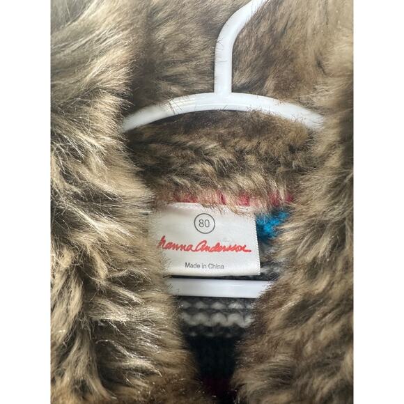 Hanna Andersson Longline Cardigan Sweater Girl Rainbow Fur Collar 80(12-18M) A14 - Picture 2 of 6